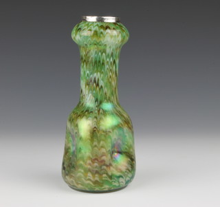 An Art Glass vase with silver collar 7" 