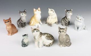 A Royal Worcester tabby cat 4 1/2" and 3 other Worcester cats, a Royal Doulton cat, a Beswick cat and 3 Goebel cats