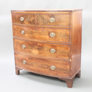 A 19th Century mahogany bow front chest of 2 short and 3 long drawers, raised on bracket feet 43"h x 40 1/2"w x 19"d 