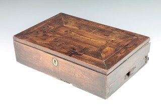 A Georgian rectangular hardwood trinket box with hinged lid fitted a secret drawer 4 1/2"h x 16 1/2"w x 11"d 