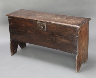 A 17th/18th Century oak coffer of plank construction with iron hinge 24"h x 45"w x 14"d 