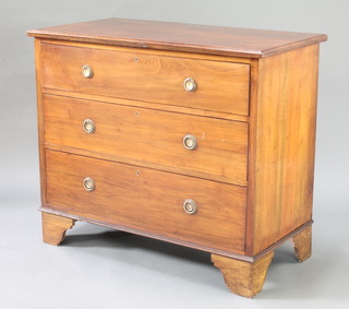 A walnut chest of 3 long drawers raised on bracket  31"w x 36"d x 19"d  