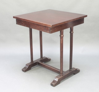A rectangular Georgian style mahogany centre table raised on 4 turned and fluted columns with stretcher 30"h x 26 1/2"w x 25 1/2"d 