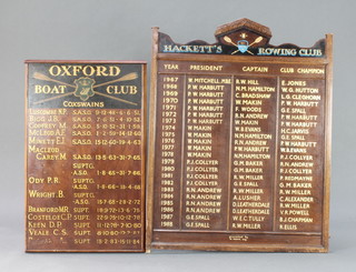 An honours board marked Hackets Rowing Club 43" x 33" and 1 other marked Oxford Boat Club 35" x 22"  
