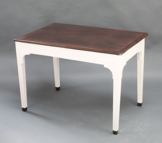 A rectangular mahogany and white painted side table with shaped moulded top, raised on square tapered supports 26"h x 38"w x 25"d 