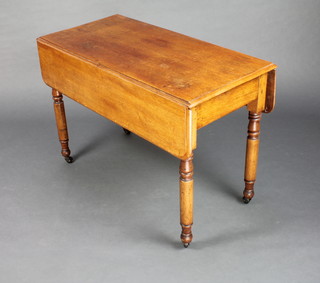 A Victorian mahogany Pembroke table fitted a drawer raised on turned supports 24"h x 35"w x 17'l, when open 32"l