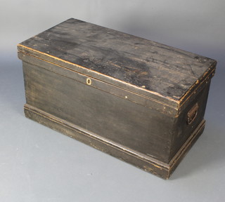 A 19th Century mahogany and black painted carpenters chest with hinged lid, the interior fitted 2 boxes and with iron drop handles to the sides 19"h x 37"w x 18"d 