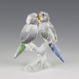 A Swarovski group "Budgerigars" No 680627/7621000012, designed by Michael Stamey, 3" contained in a fitted box