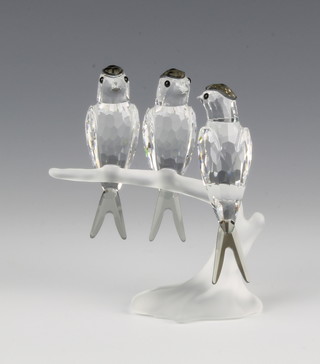 A Swarovski group "Swallows" No 892039/9100000077, designed by Anton Herzinger, 3"h contained in a fitted box
