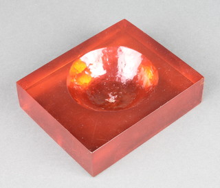Roy Adzak 1927-1987, a rectangular orange resin ashtray in the impression of an orange 1" x 5" x 4" 