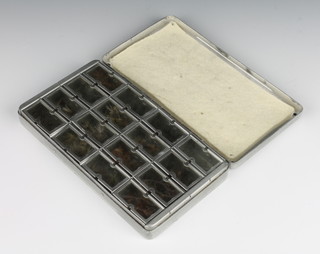 An Allcock 16 compartment dry fly box with sprung hinged window, containing a good selection of fishing flies 