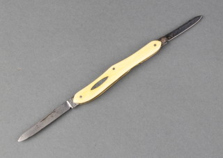 A 19th Century 2 bladed pen/quill knife stamped Hurst, Brighton with ivory grip