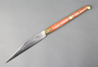 A 19th Century French (Thiers) Navaja folding knife, the 6"blade stamped Riberon with brass and polished horn grip