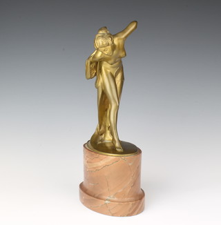 Franz Peleschka. A 1930's Art Deco gilt bronze figure of a smei clad lade, the base signed F Peeleschka, raised on a pink marble base 10"h