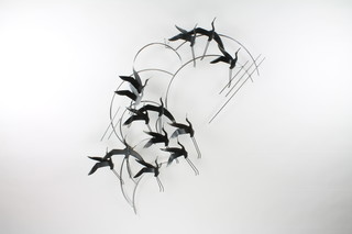 Curtis Jere, signed 1983, "Cranes in Flight" metal wall sculpture 37"h x 30"w