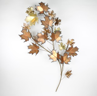 Curtis Jere, "Maple Leaves" a copper and brass wall sculpture, dated 1971 52" x 31"
