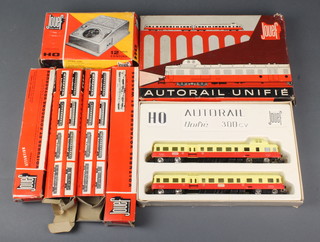 A Jouef autorail 300CV electric train (boxed), 4 Jouef carriages and a ditto 12 volt transformer