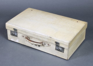 A parchment suitcase by Dixon & Co with chrome mounts 7 1/2" h x 24"w x 14 1/2"d