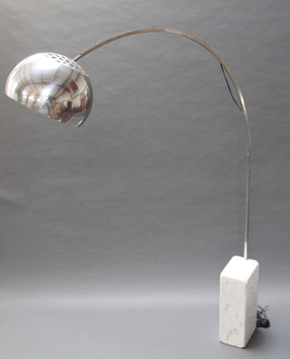 A 1962 Arco floor lamp by Flos designed by Achille Castiglioni on marble base with polished metal frame and stainless steel adjustable shade
