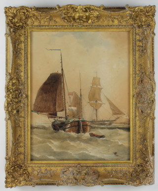 W W May '86, watercolour, signed and dated Maritime Study with Boats and Ships in Choppy Seas, 18" x 13 3/4"