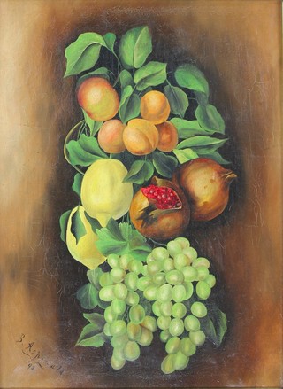 B Aspinall, '93, oil on canvas signed, still life study of fruits 22" x 16" 