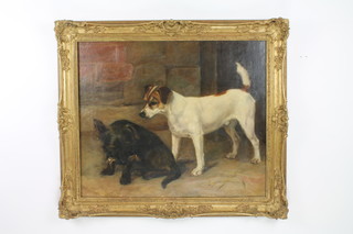 Miss Stewart-Robinson, oil on canvas Study of Two Terriers with a Bone 22"x26"