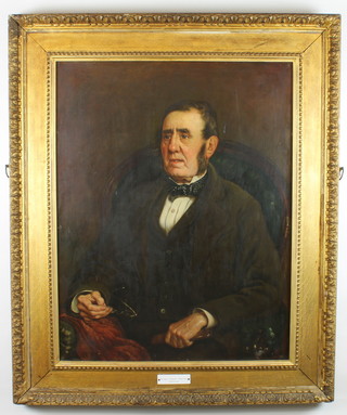 A Victorian, oil, on canvas, monogrammed and dated 1881, portrait of a gentleman "Richard Jenkins 1808-1893" 35 1/2" x 27 1/2"