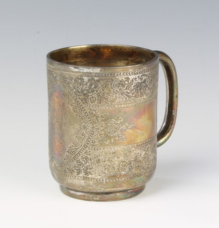 A Victorian silver mug chased flowers and an armorial, London 1893, 164 grams