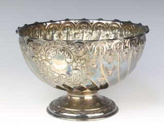 A Victorian repousse silver rose bowl decorated with flowers and scrolls, Sheffield 1893, Atkin Bros, 22ozs