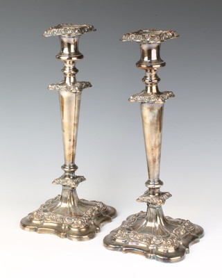 A pair of Sheffield plate candlesticks 13"h 