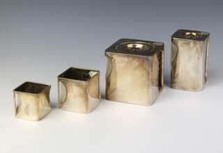 An art deco silver plated The Cube 4 piece tea set by Cube Teapots Ltd, Leicester