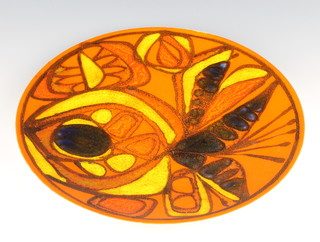 A Poole pottery Atomic orange charger with monogram marks 14"d