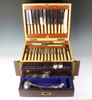 An Edwardian mahogany canteen containing a 12 place setting of silver plated cutlery comprising 102 pieces (complete)