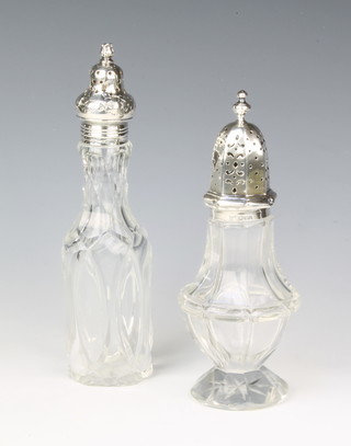 A silver mounted moulded glass shaker, Chester 1913, a Victorian silver mounted ditto, London 1869