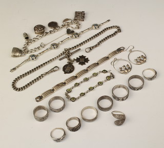 A silver albert, minor silver jewellery 197 grams