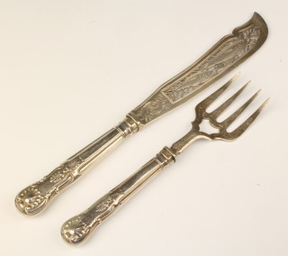 A pair of Victorian silver fish servers with chased decoration, Sheffield 1871
