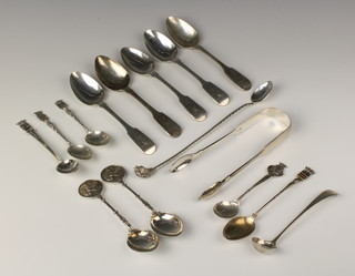 A  Continental sterling silver cocktail stirrer with bird finial, minor spoons, 304 grams