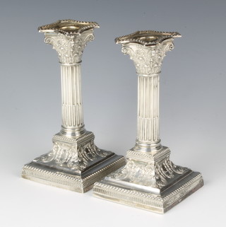 A pair of Victorian silver Corinthian column candlesticks, Sheffield 1893, 6 1/2" h