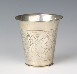 A Continental silver beaker chased with scrolls and exotic beasts 98 grams