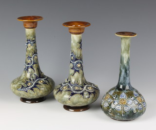 A pair of Doulton Lambeth salt glazed specimen vases together with 1 other Doulton Lambeth salt glazed vase