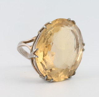 A silver smokey quartz dress ring, size K 1/2