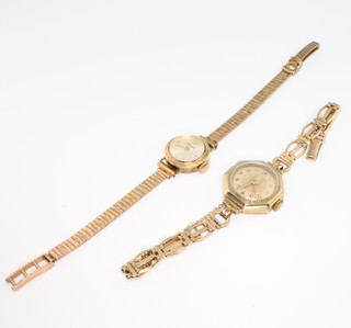 Two lady's 9ct yellow gold wristwatches, approx 22grams