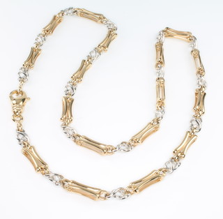 A 9ct two colour yellow gold fancy link necklace, 20", 35 grams