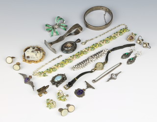 A silver bangle and minor Victorian and later costume jewellery