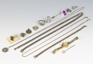 A sterling silver flat link necklace and minor silver and other jewellery