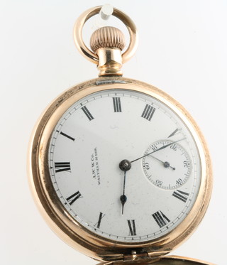 A gentleman's gold plated hunter pocket watch, the dial inscribed A.W.Co with seconds at 6 o'clock