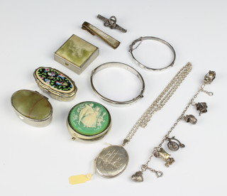 A silver charm bracelet and minor silver and other jewellery