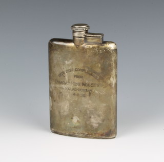 A sterling silver hip flask, 252 grams 6"
