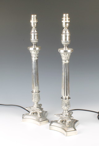 A Pair of plated Empire style triform table lamps 19 1/2"h