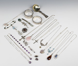 Two silver bangles and a quantity of silver gem set jewellery